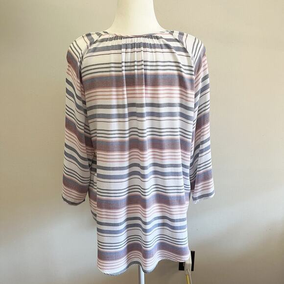 Como Blu Womens Tie Front Top Size M Striped Button Up Kimono 3/4 Sleeve Blouse - Picture 6 of 7